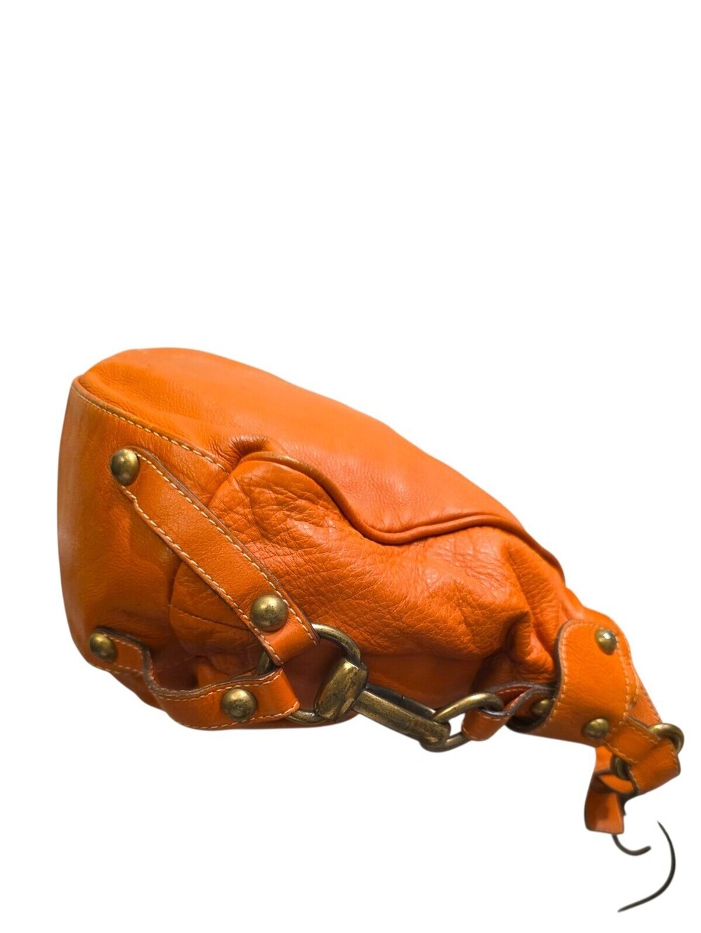 Toscani Made in Italy Genuine Leather Orange Hobo Shoulder Bag Slouchy Purse - Picture 8 of 16